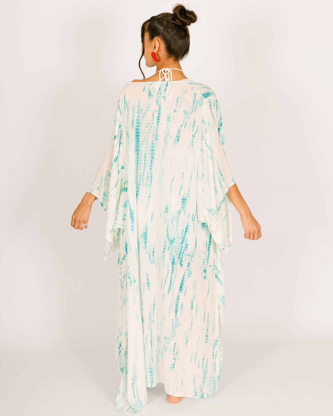 Maxi Kimono in White with Blue Tie-Dye