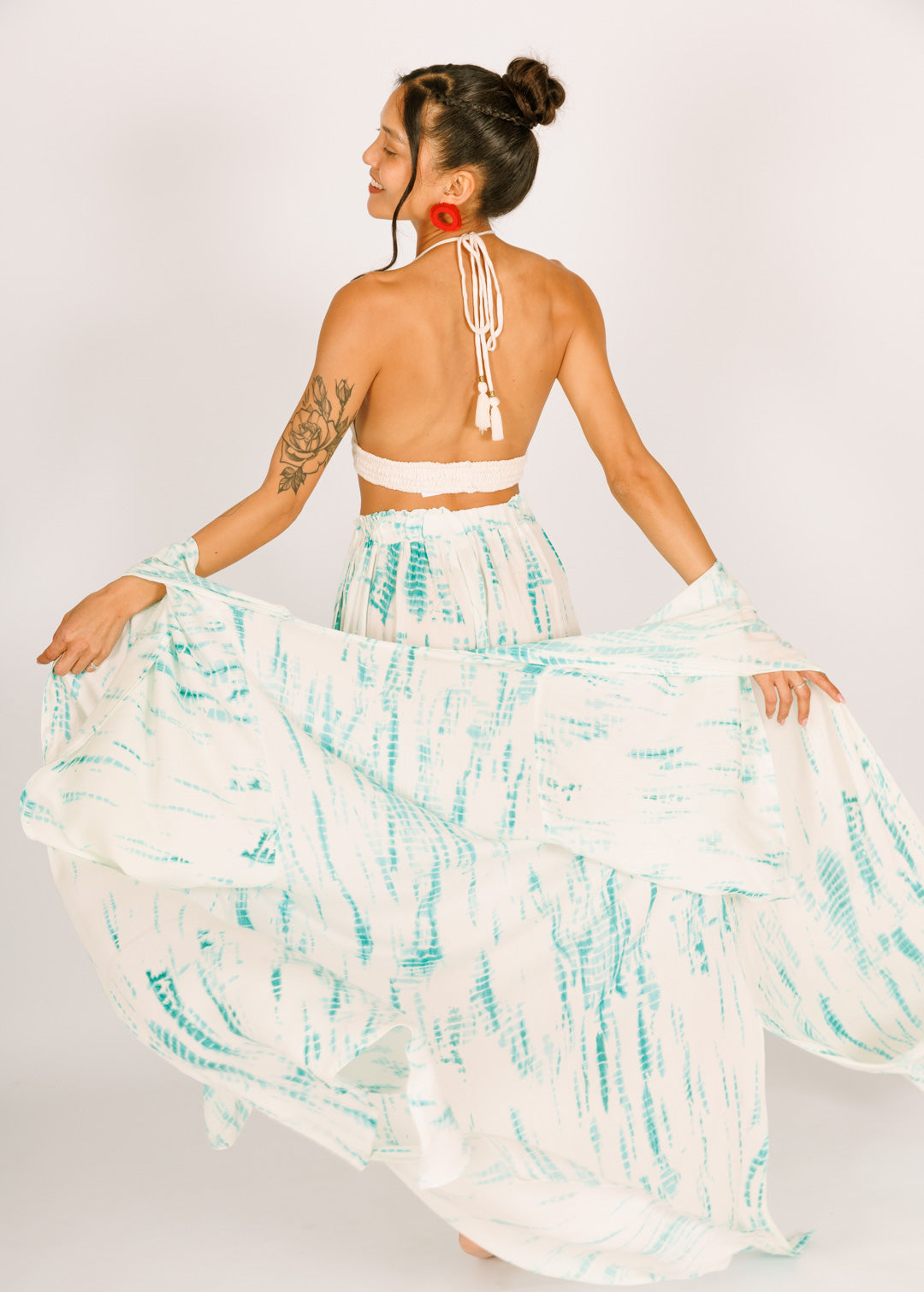 Maxi Kimono in White with Blue Tie-Dye