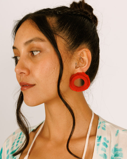 Beaded Earrings - Red Hoop