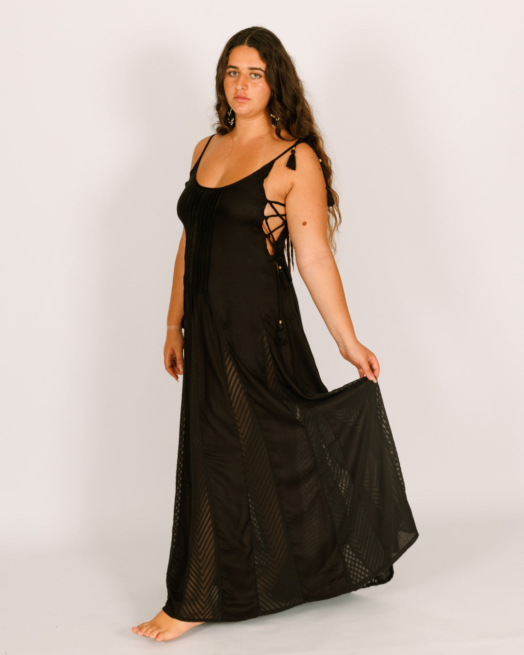 Black Maxi Dress with Zigzag Mesh