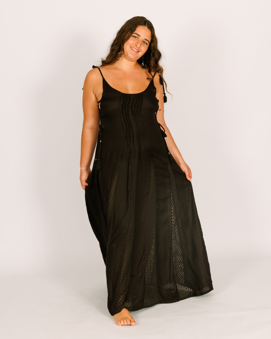 Black Maxi Dress with Zigzag Mesh