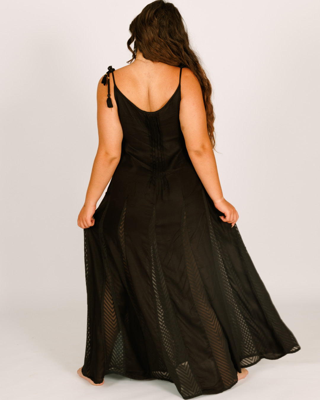 Black Maxi Dress with Zigzag Mesh