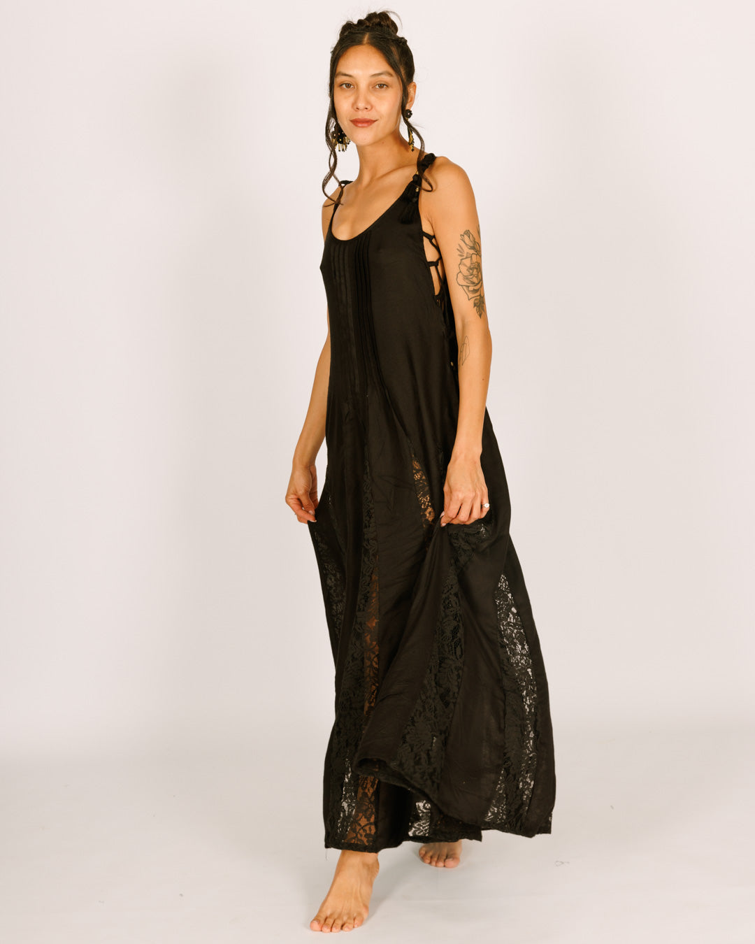 Black Maxi Dress with Floral Mesh