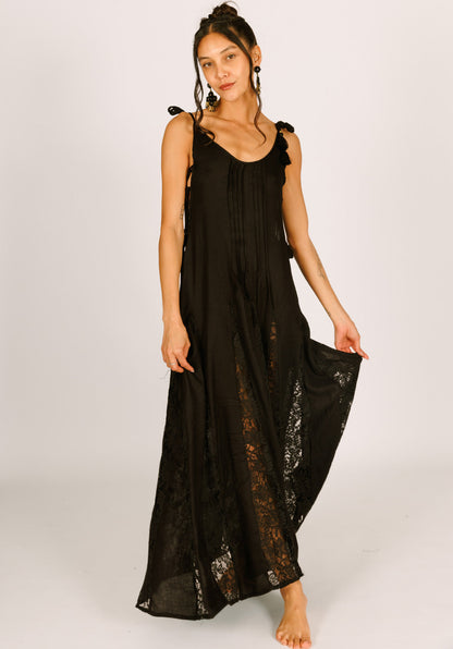 Black Maxi Dress with Floral Mesh