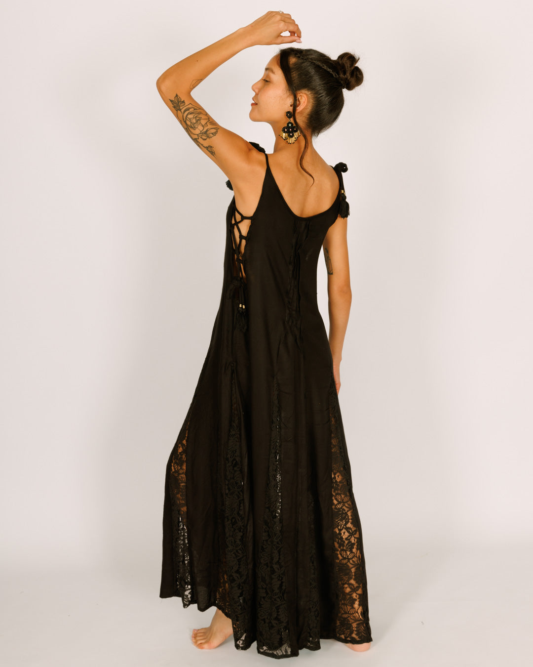 Black Maxi Dress with Floral Mesh