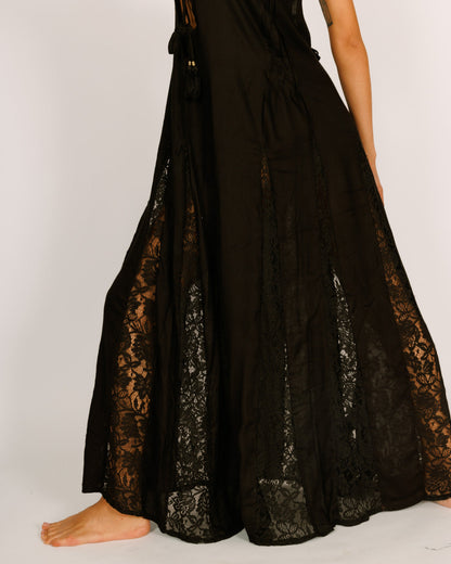 Black Maxi Dress with Floral Mesh