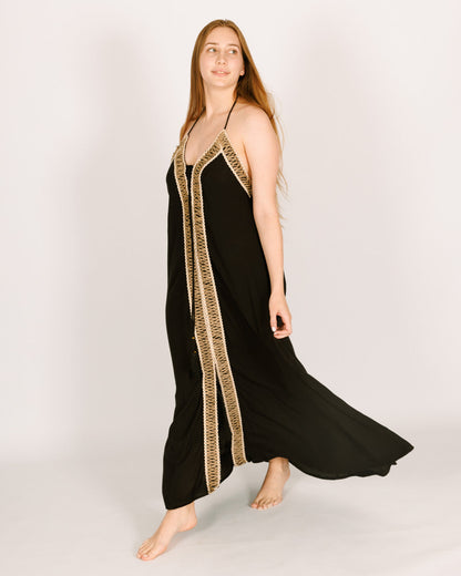 Black Maxi Dress with a Straw Border