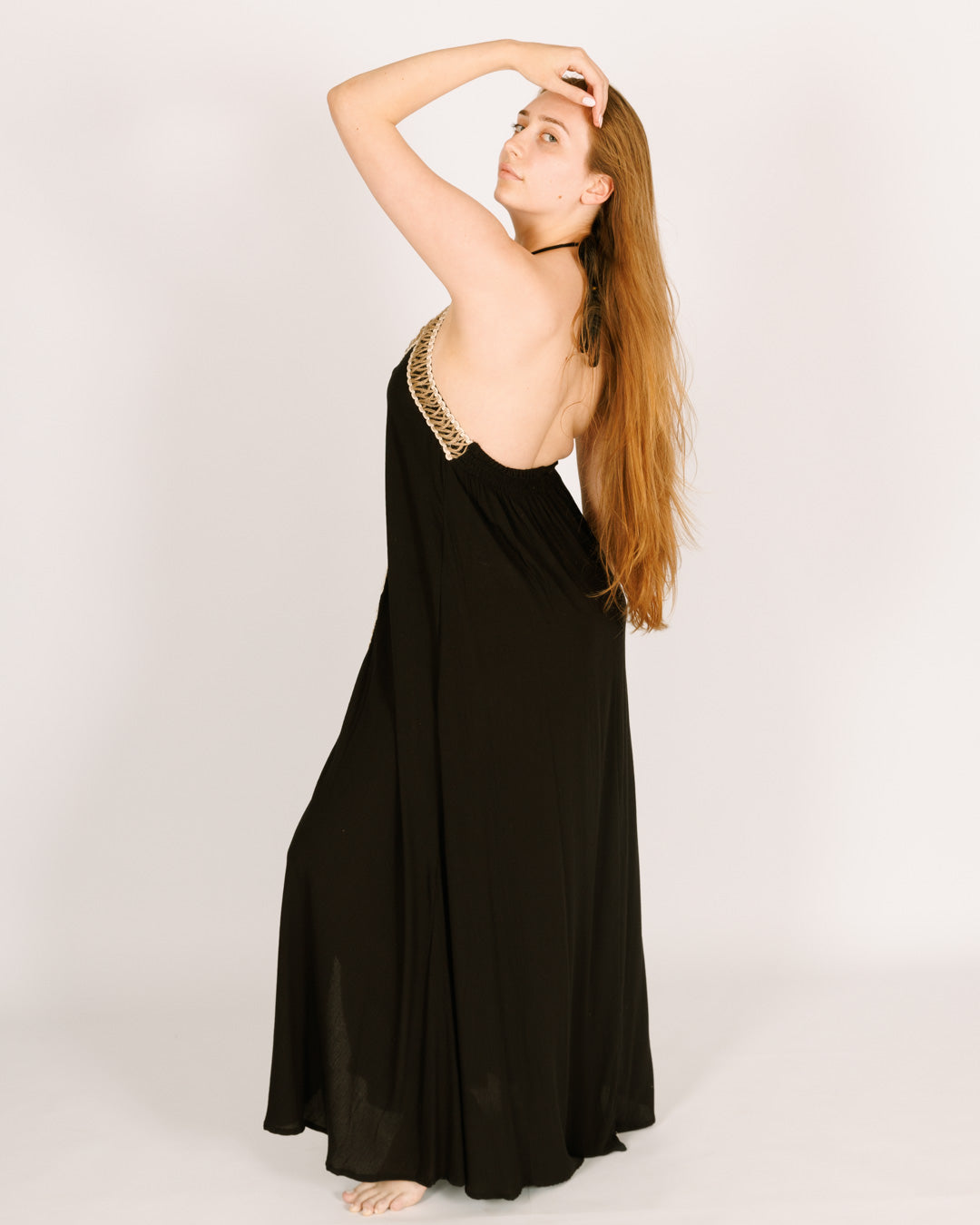 Black Maxi Dress with a Straw Border