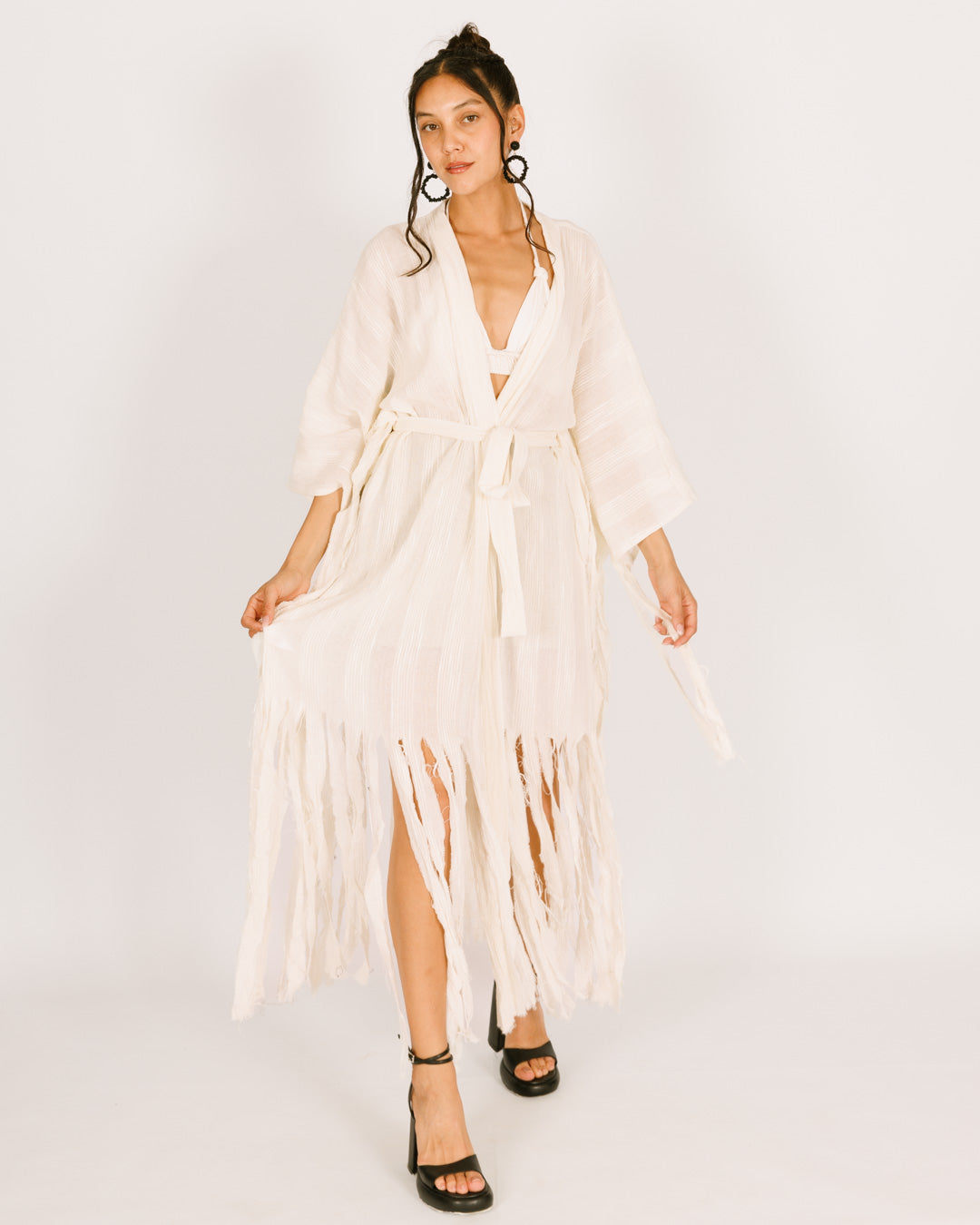 White Maxi Kimono with Sun Stripes