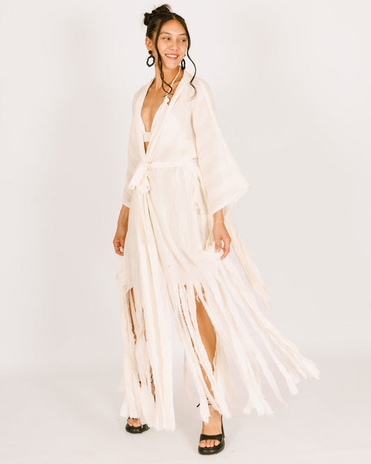 White Maxi Kimono with Sun Stripes