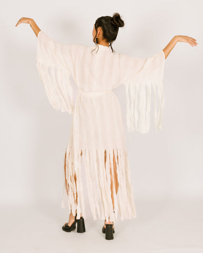 White Maxi Kimono with Sun Stripes