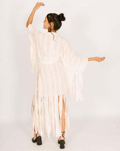 White Maxi Kimono with Sun Stripes