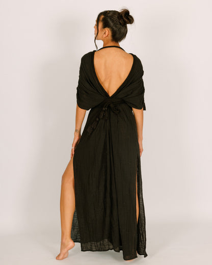 Cleopatra Dress - Black Maxi with Braids