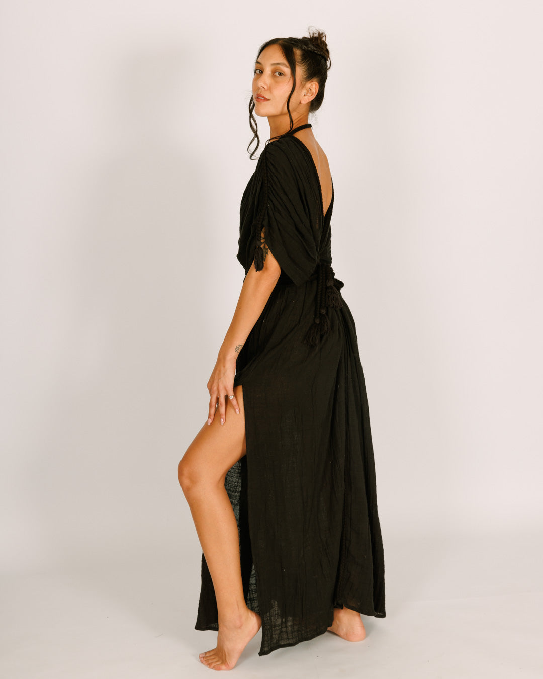 Cleopatra Dress - Black Maxi with Braids