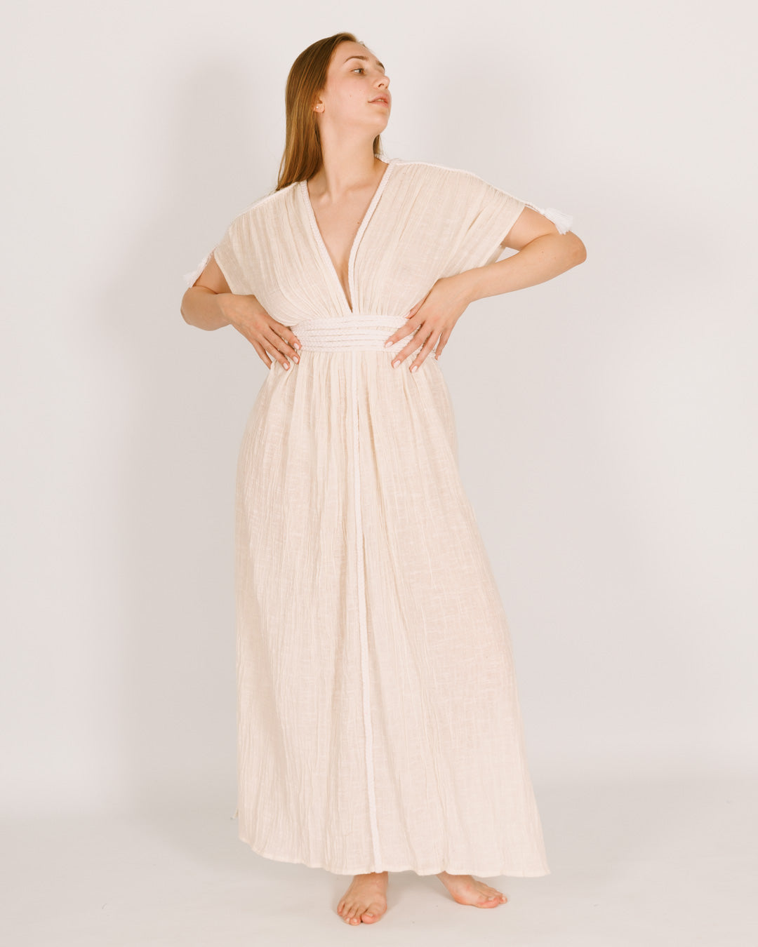 Cleopatra Dress - White Maxi with Braids