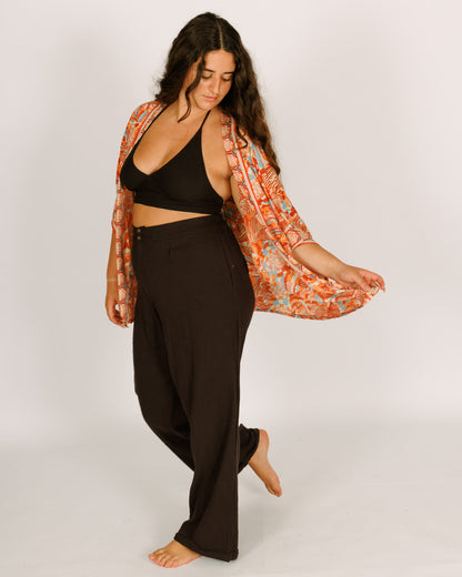 Short Orange Silk Kimono, Short Sleeves