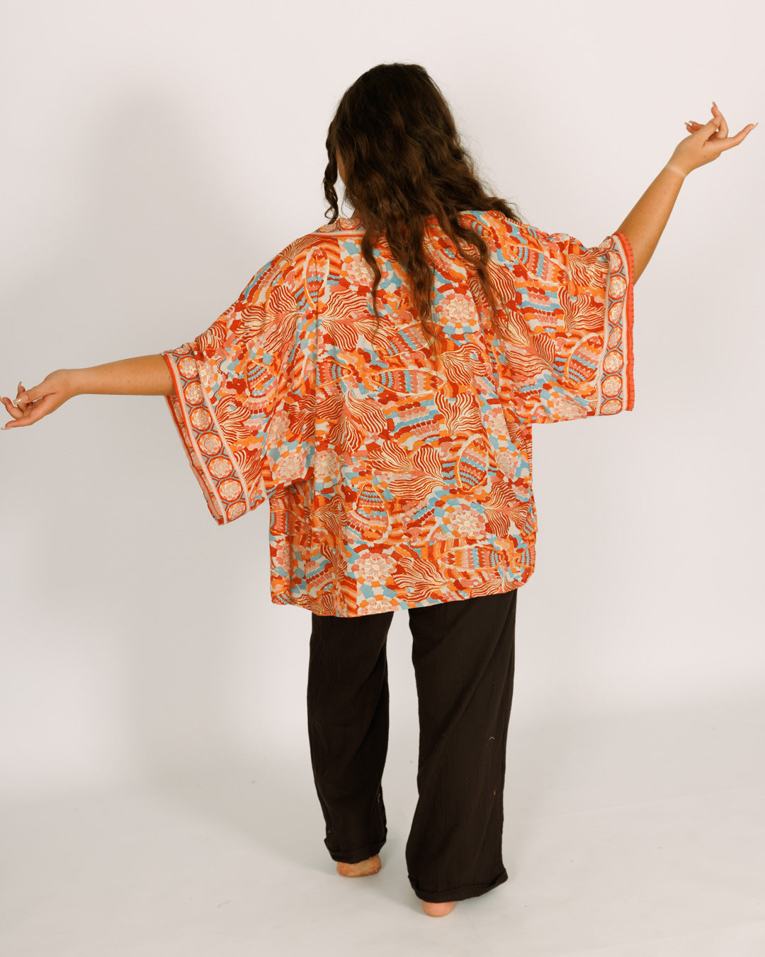 Short Orange Silk Kimono, Short Sleeves