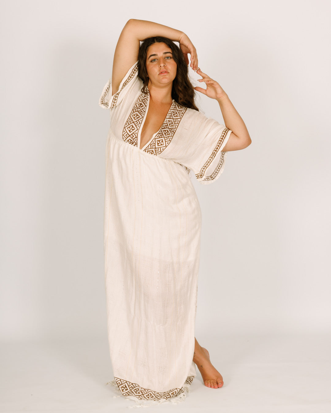 White Maxi Dress with Stamp Print