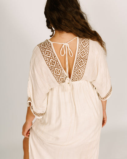 White Maxi Dress with Stamp Print