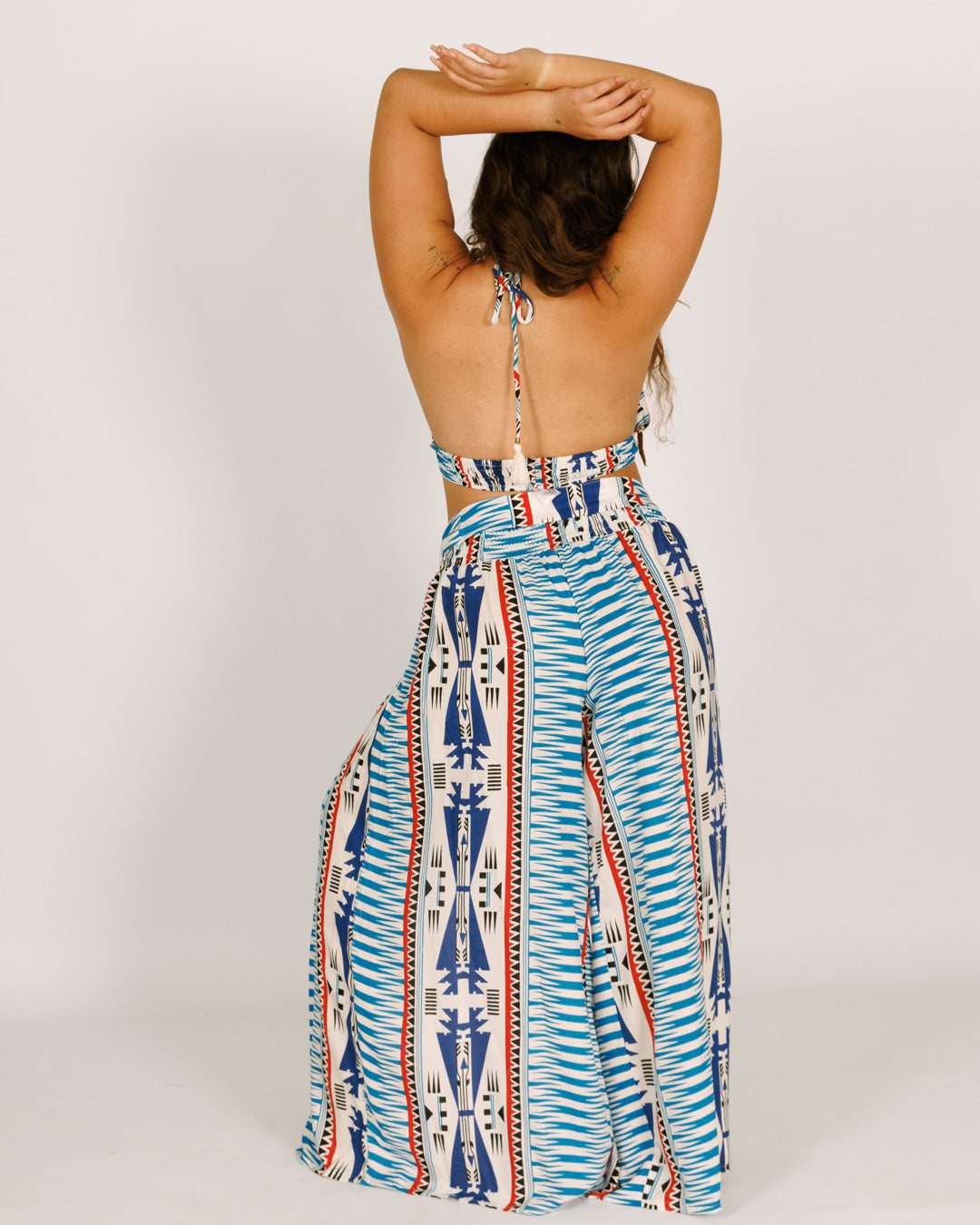 White and blue tribal triangle chest top