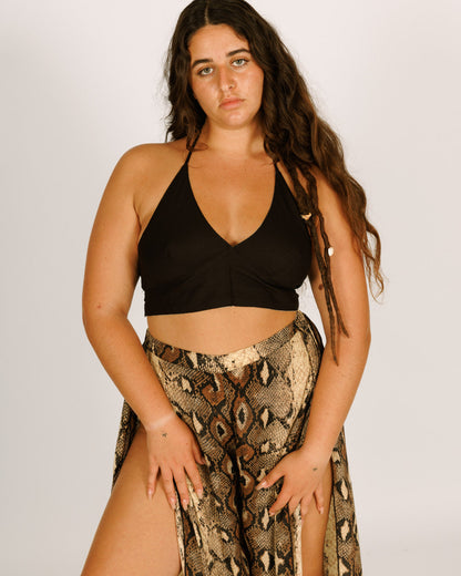 Two-sided black-nude triangle crop top