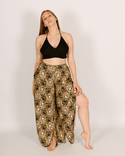 Viscose trousers with side slits - leopard print"