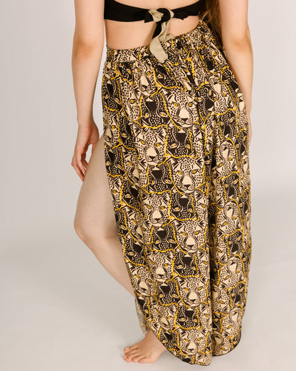 Viscose trousers with side slits - leopard print"