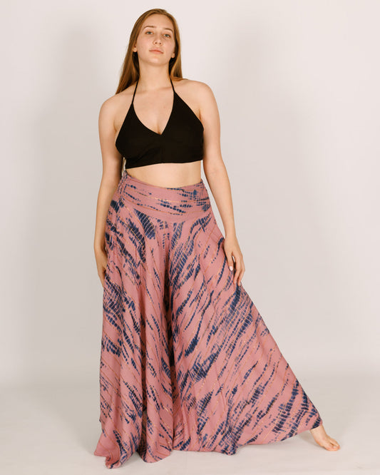 Umbrella Pants, Purple Tie-Dye with Blue-Gold - Long and Flared