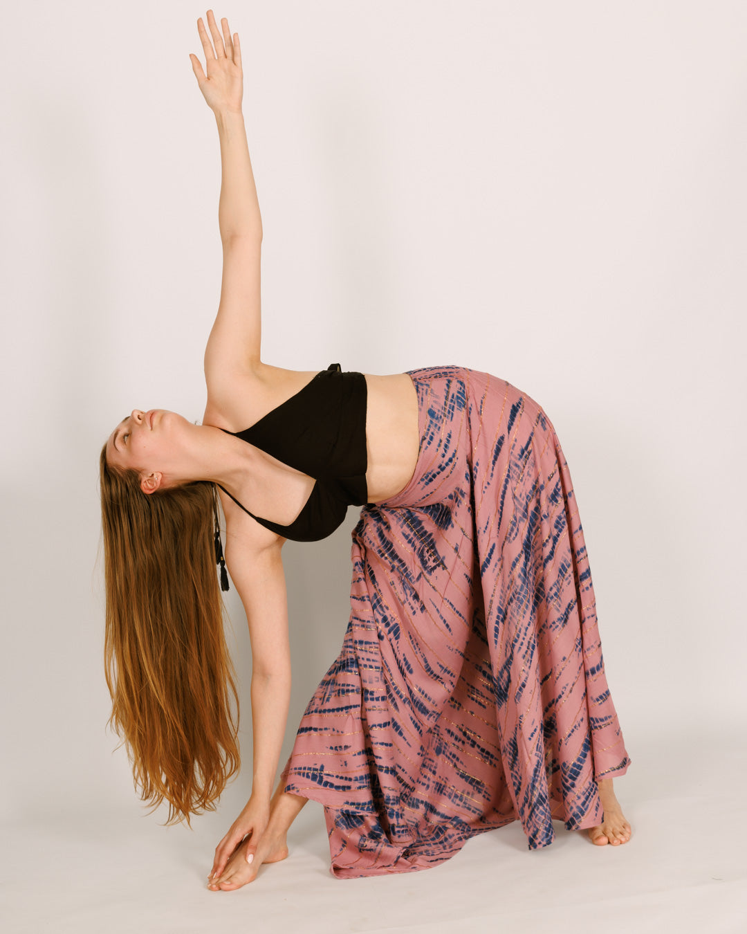 Umbrella Pants, Purple Tie-Dye with Blue-Gold - Long and Flared