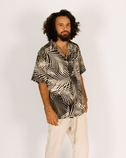 Button-up Shirt Leaves Print for Men