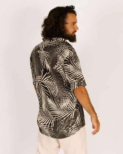 Button-up Shirt Leaves Print for Men