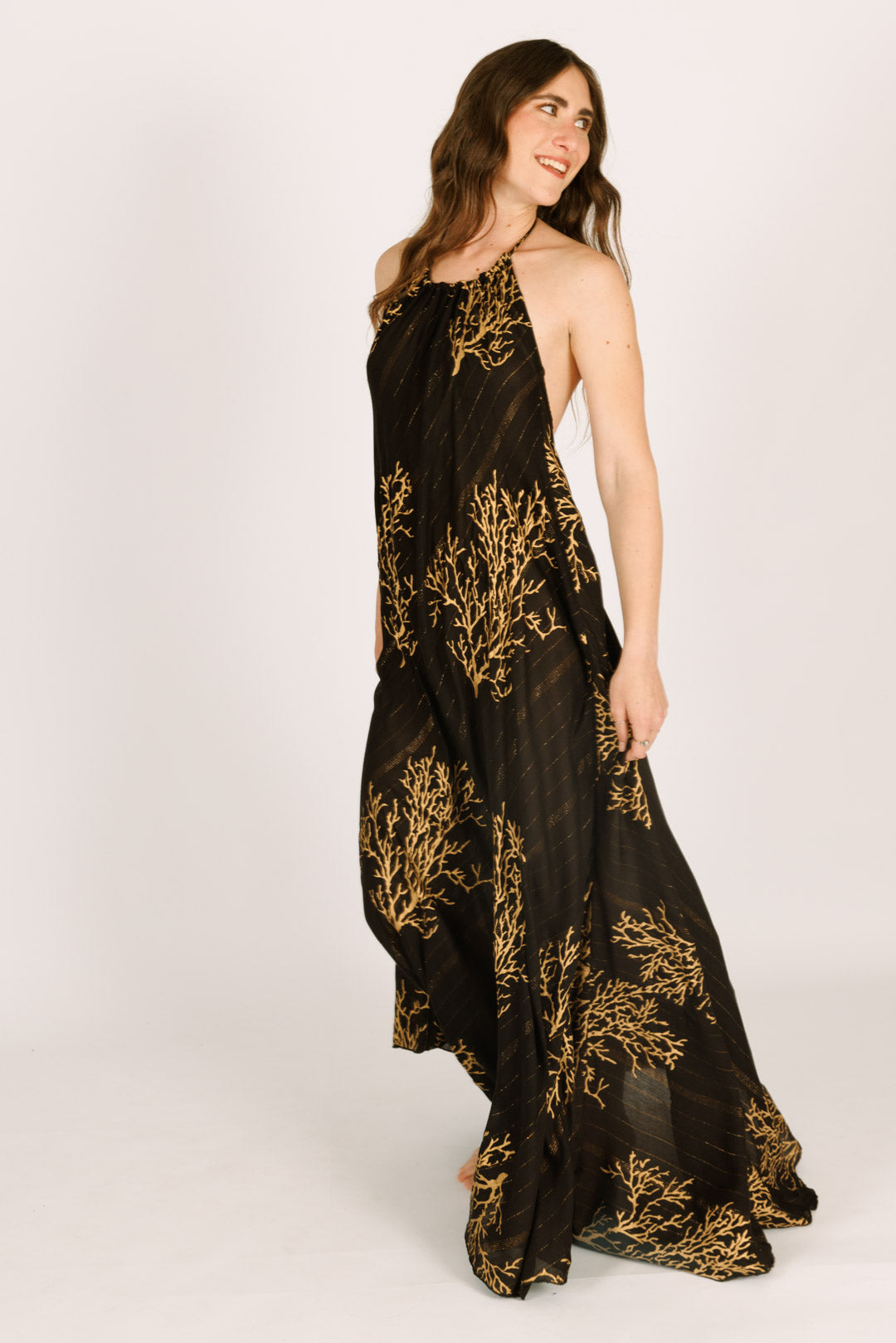 Black Maxi Dress with Collar and Open Back