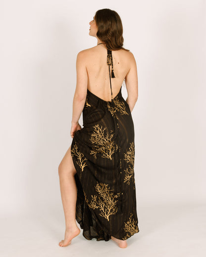 Black Maxi Dress with Collar and Open Back