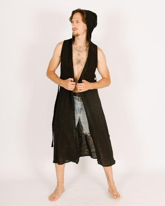 Black Maxi Kimono Sleeveless for Men