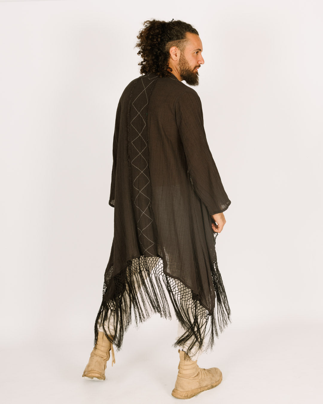 Black Maxi Kimono, Long Sleeve for Men