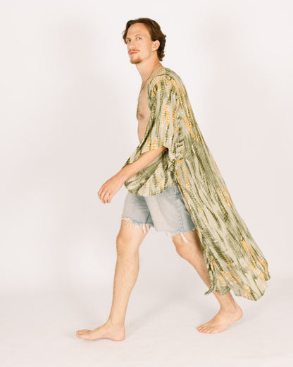 Green Tie-Dye Maxi Kimono for Men