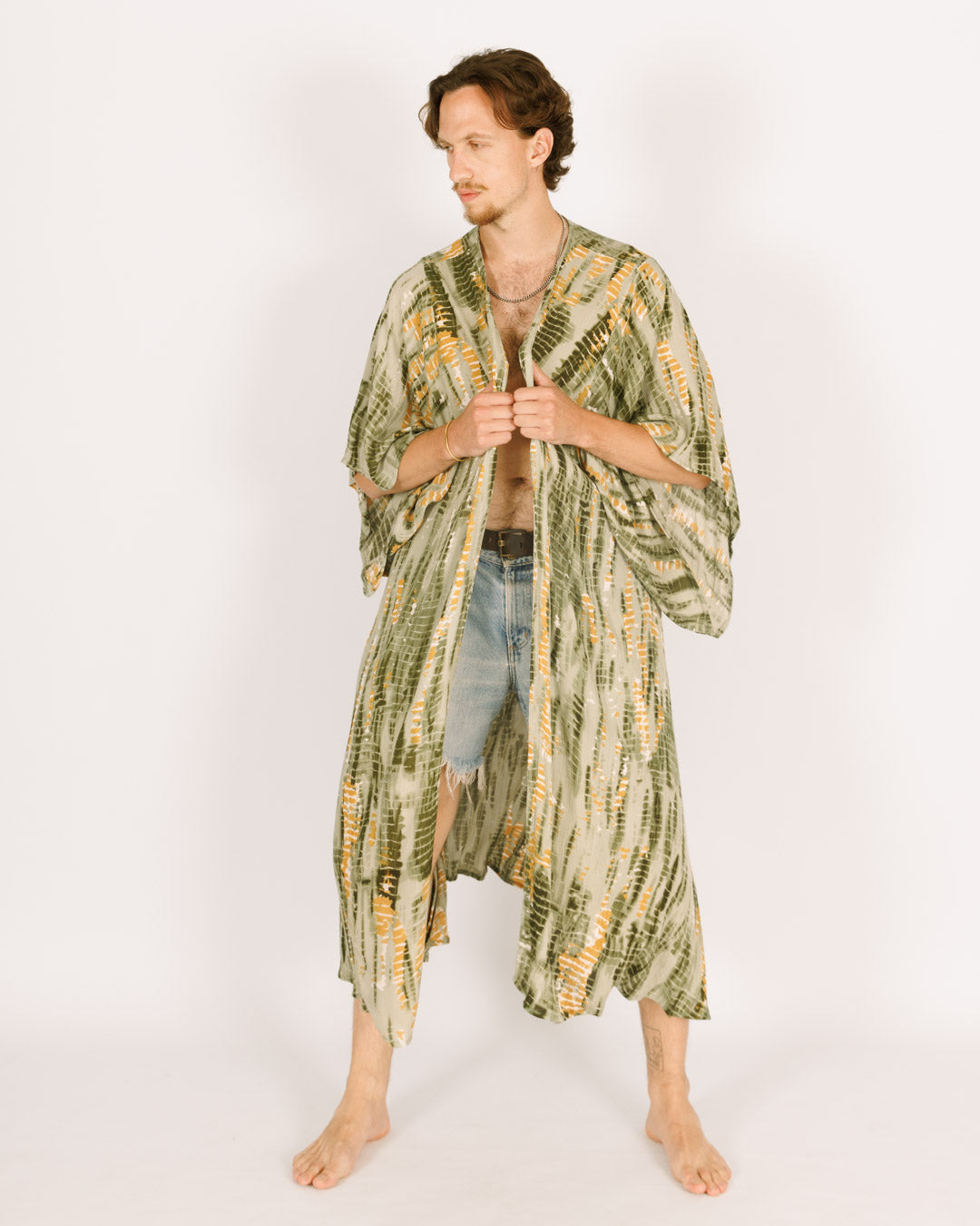 Green Tie-Dye Maxi Kimono for Men