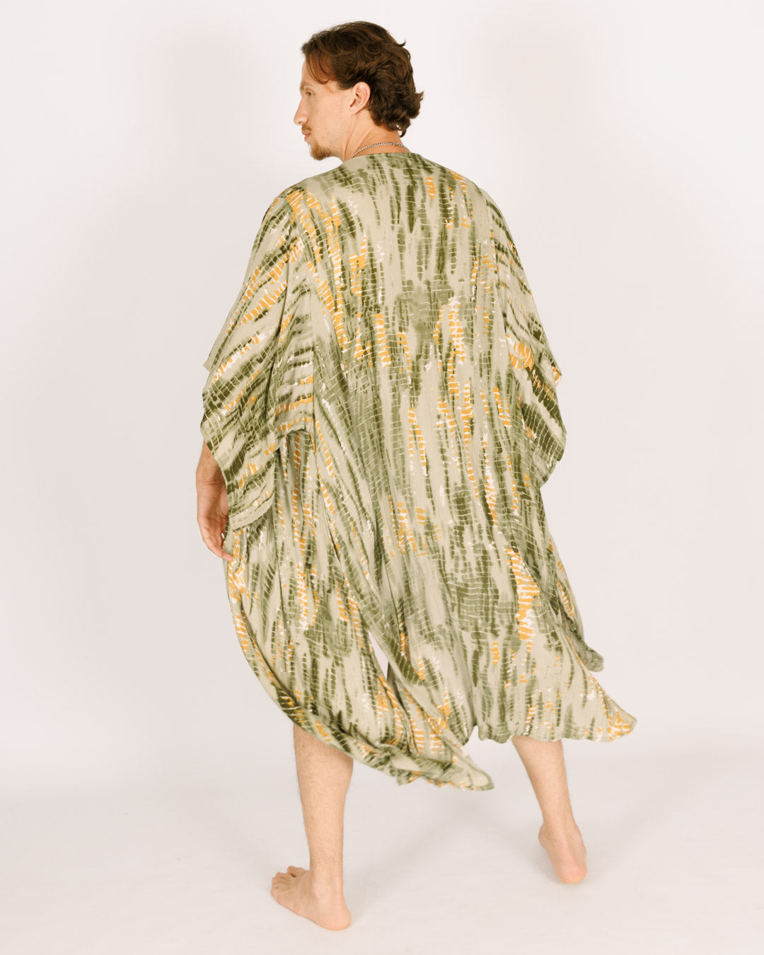 Green Tie-Dye Maxi Kimono for Men