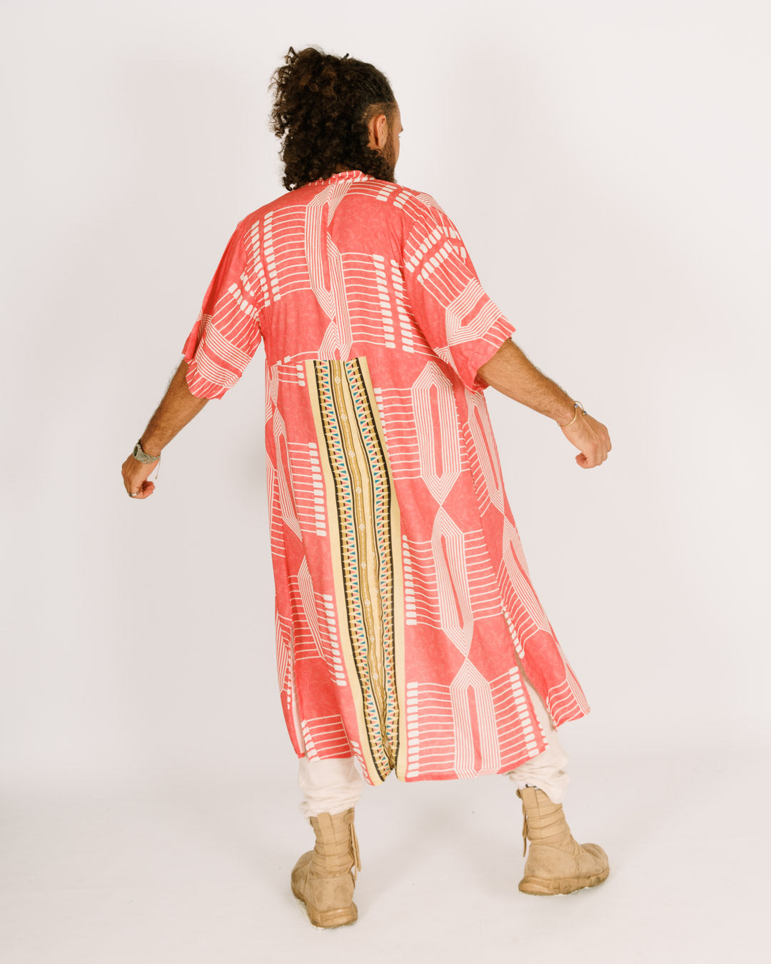 Maxi Kimono in Printed Pink Rayon For Men