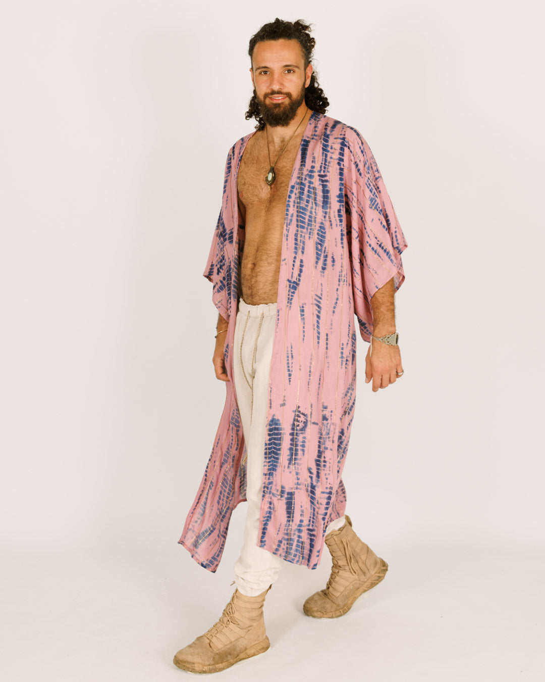 Men's Maxi Kimono in Purple and Blue Tie-Dye