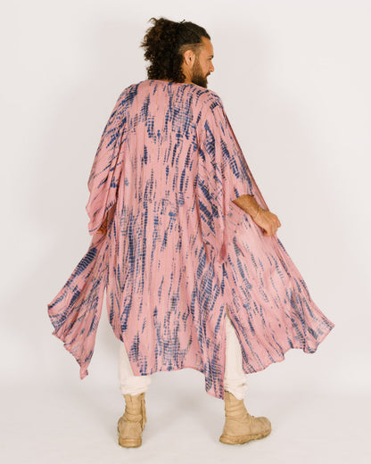 Men's Maxi Kimono in Purple and Blue Tie-Dye