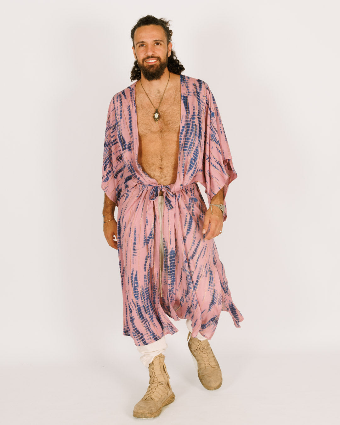 Men's Maxi Kimono in Purple and Blue Tie-Dye