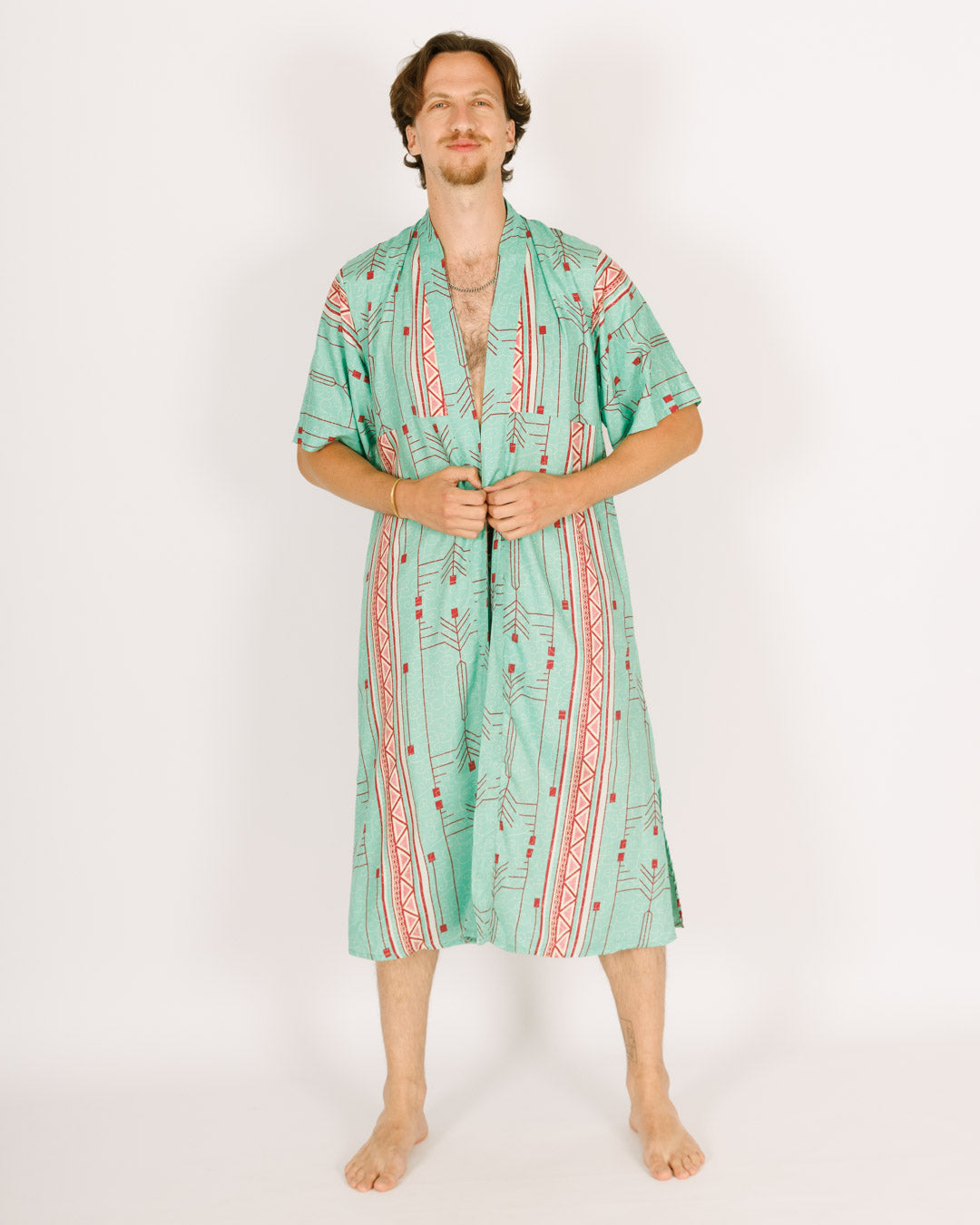 Printed Green Rayon Maxi Kimono For Men