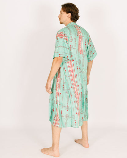 Printed Green Rayon Maxi Kimono For Men