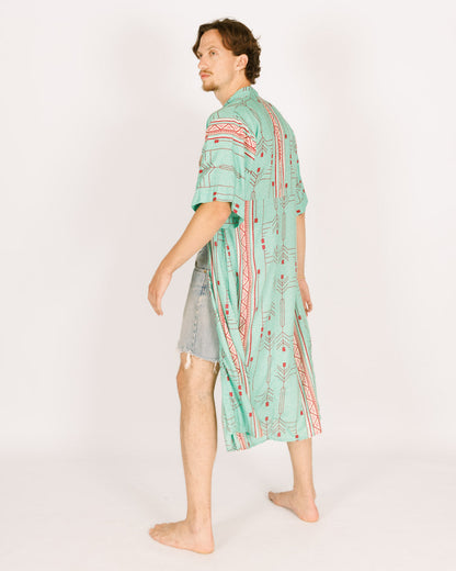 Printed Green Rayon Maxi Kimono For Men