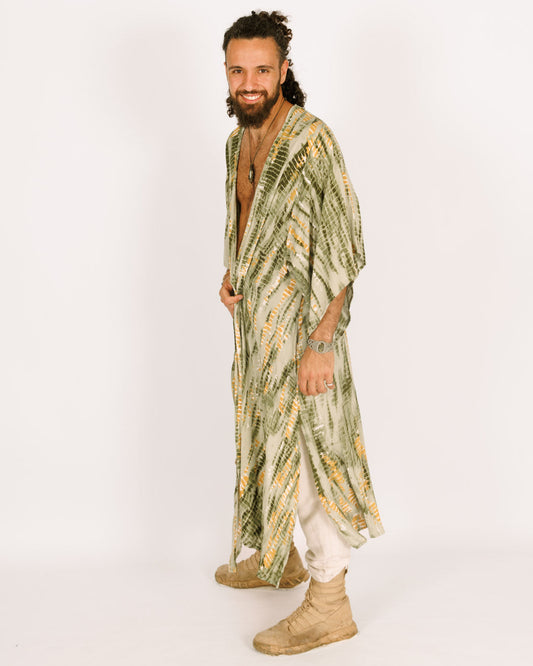 Green Tie-Dye Maxi Kimono for Men