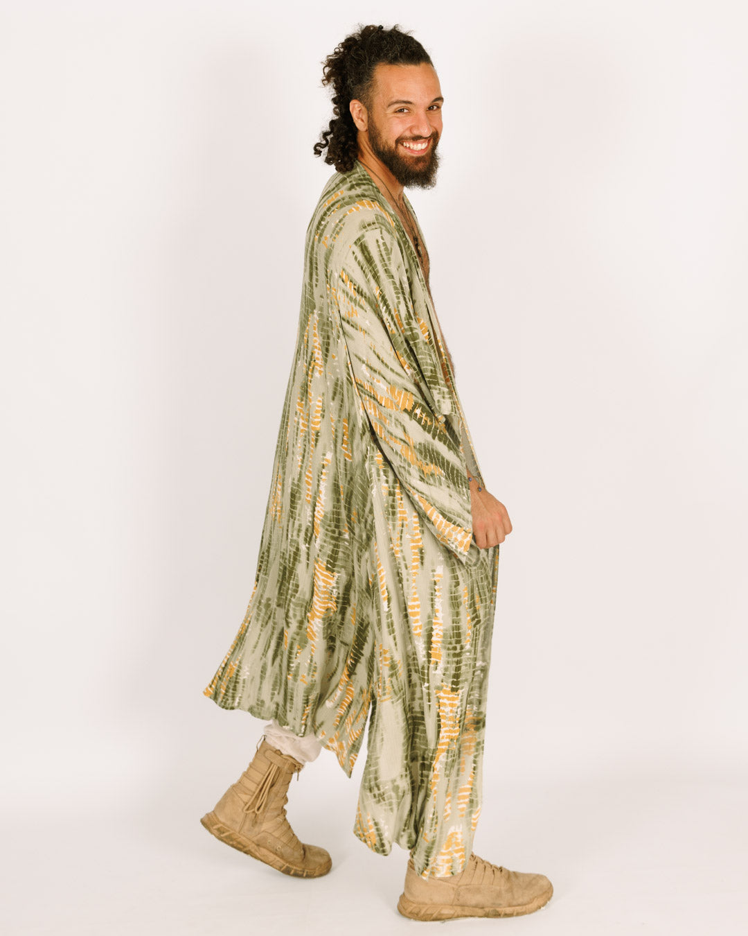 Green Tie-Dye Maxi Kimono for Men