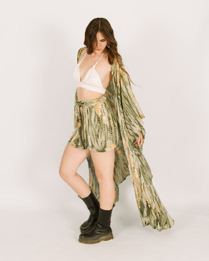 Green Tie-Dye Maxi Kimono for Women