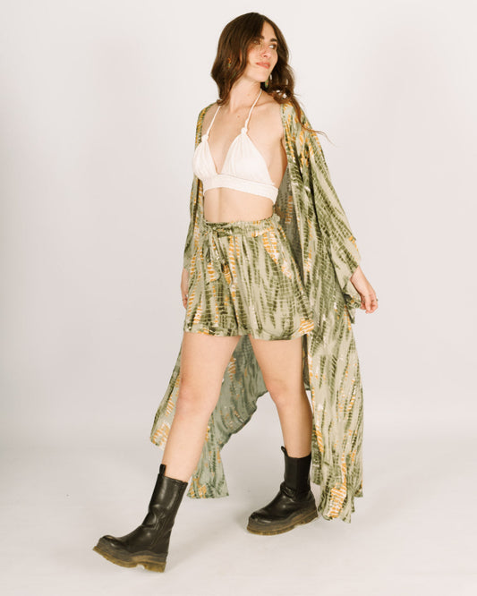 Green Tie-Dye Maxi Kimono for Women