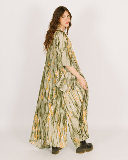 Green Tie-Dye Maxi Kimono for Women